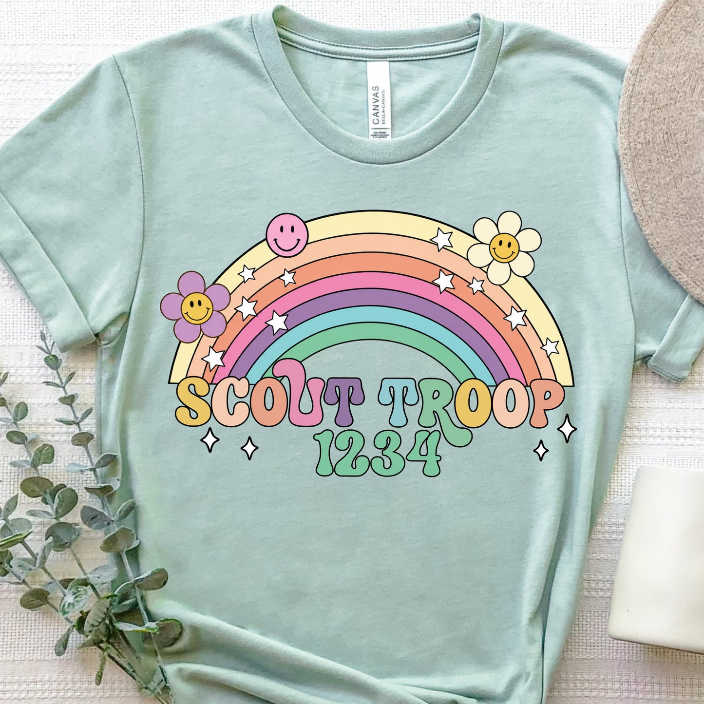 Scout Troop Rainbow With Flowers And Stars DTF Print