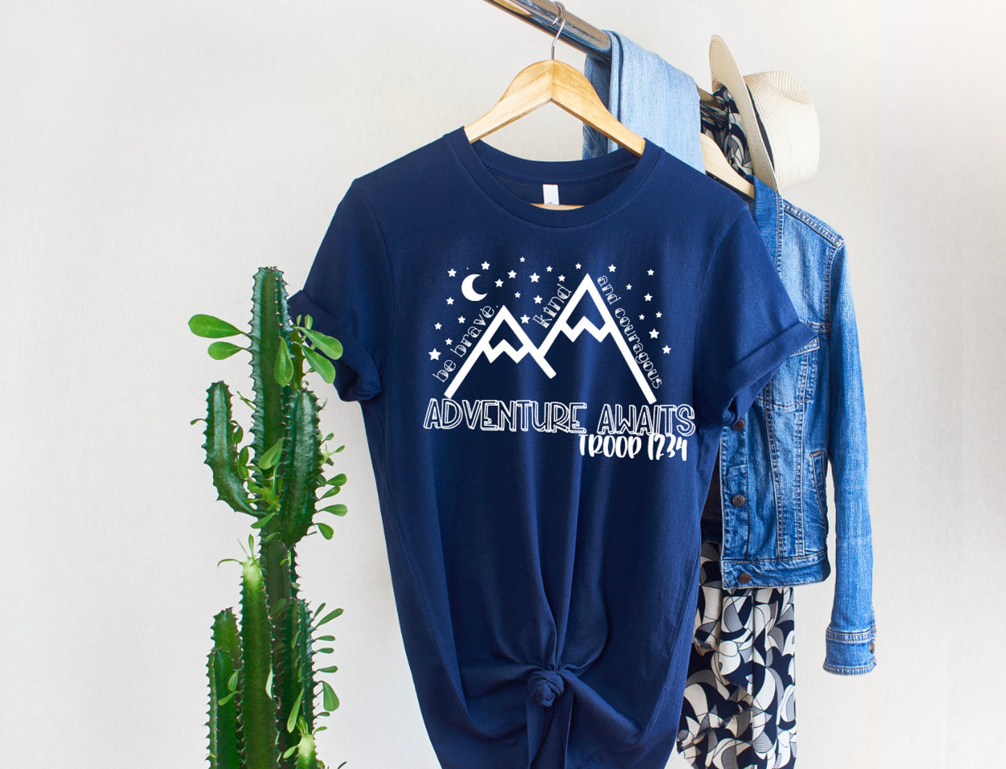 Be Brave Kind And Courageous Adventure Awaits Mountain And Stars Scout Troop Shirt