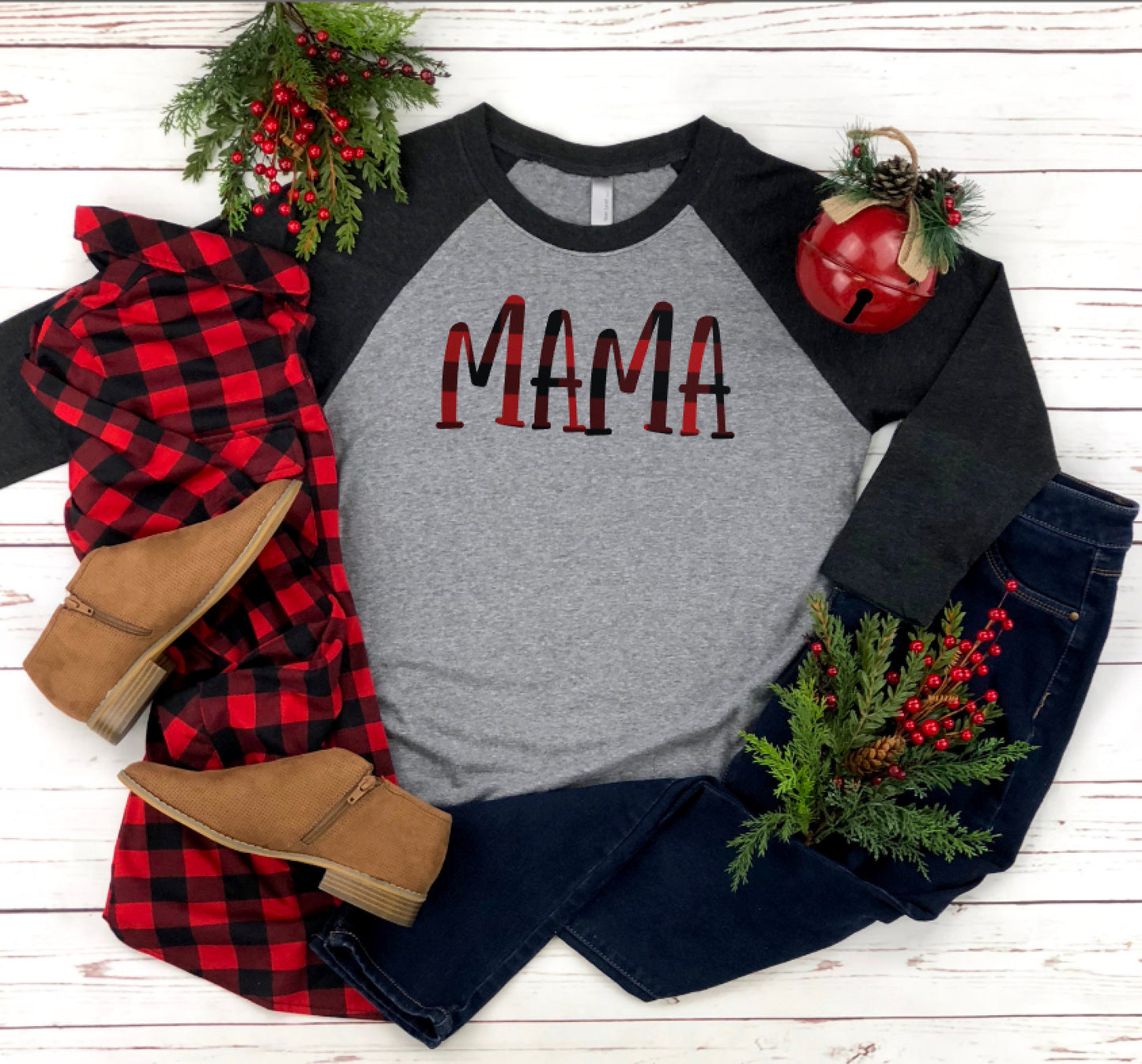Buffalo Plaid Coordinating Family Christmas Raglan Shirts / Buffalo Plaid Family Shirts / Raglan Family Shirts / Family Christmas Shirts