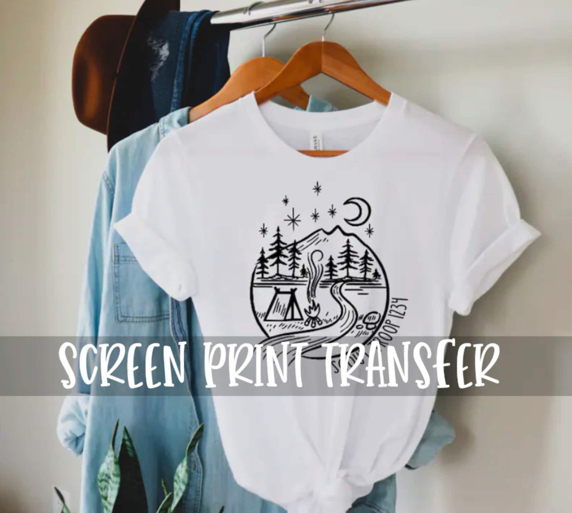 Camp Circle Screen Print Transfer Ready To Press / Camping Screenprint Ready To Press / Scout Troop Cookie Screenprint