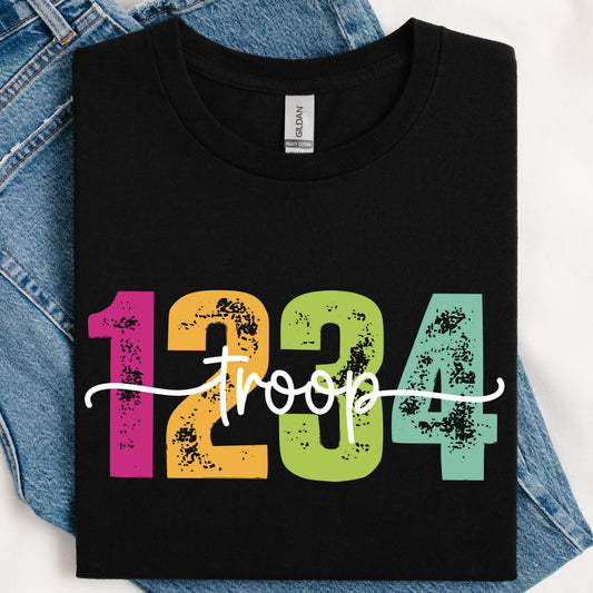Distressed Colorful Troop Number DTF Print