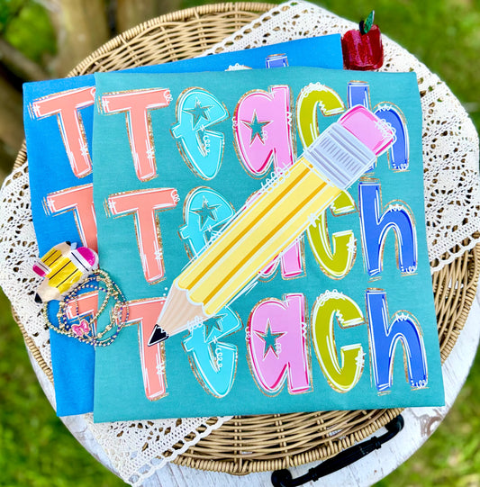 Teach Stacked With Pencil DTF Transfer