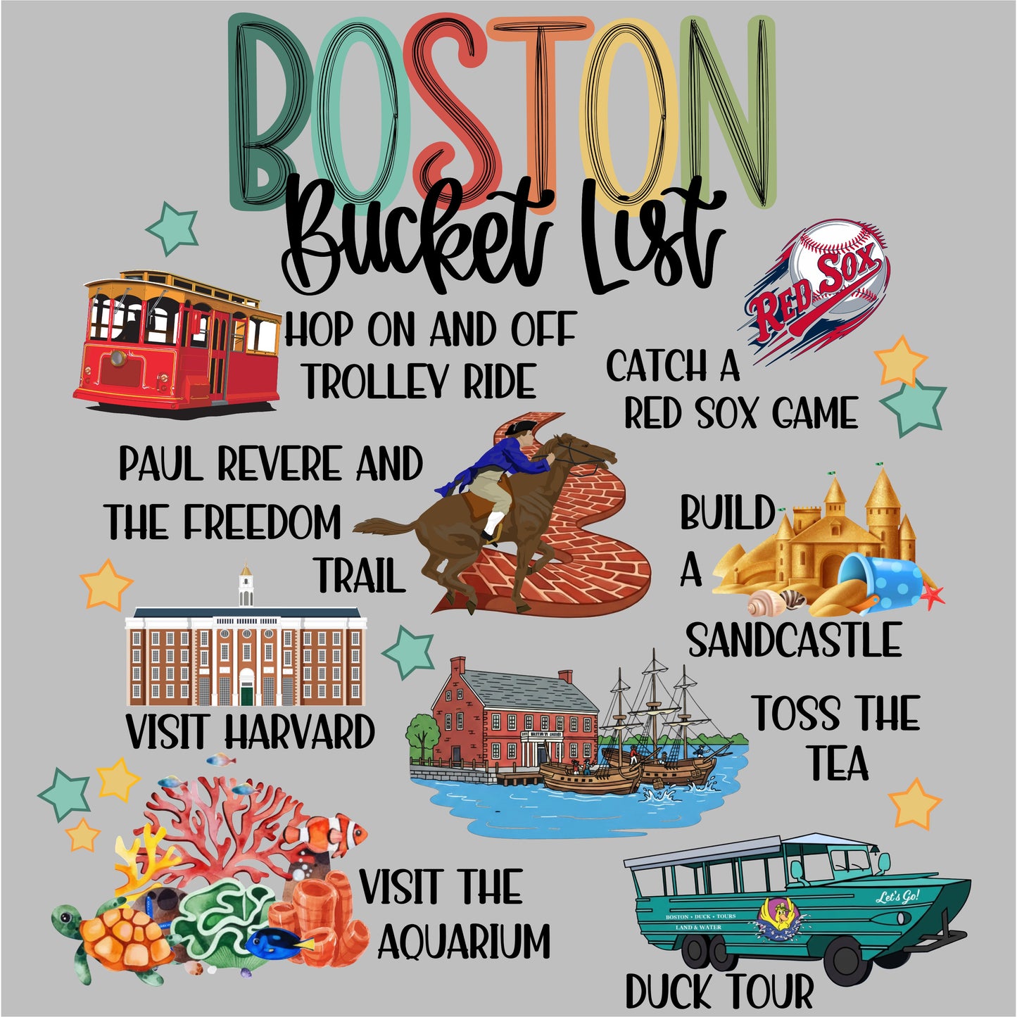 Boston Bucket List DTF Print