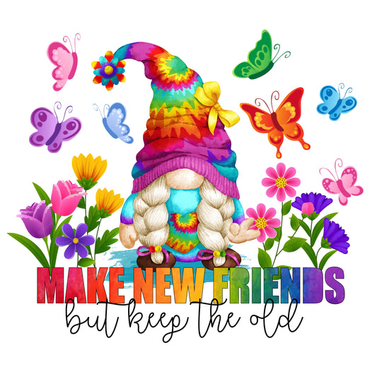 Make New Friends Groovy Gnome DTF Print