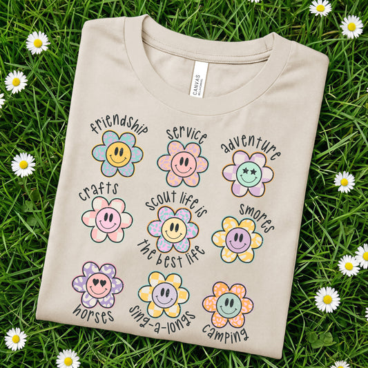 Pastel Retro Flower Smile Adjective Scout Troop DTF Print