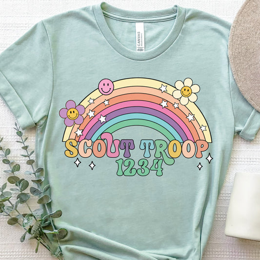 Scout Troop Rainbow With Flowers And Stars DTF Print
