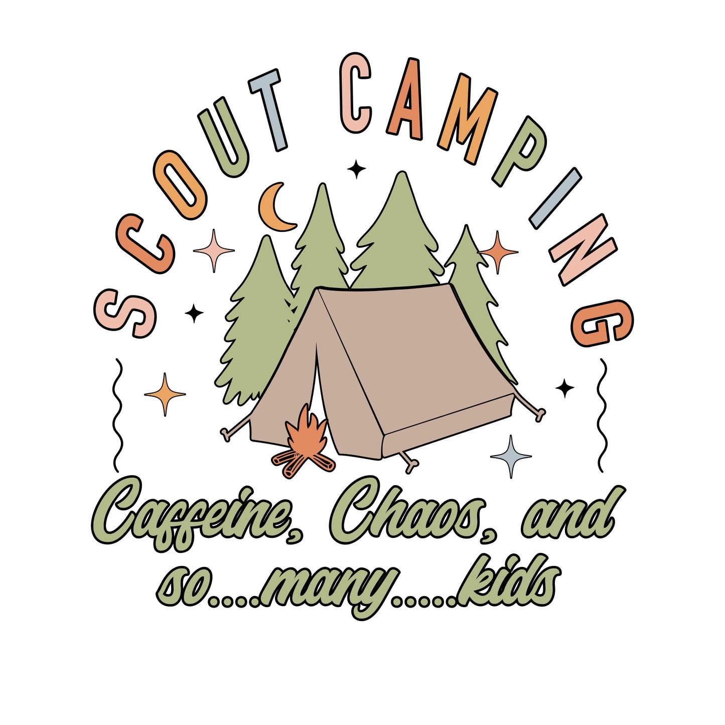 Scout Camping Caffeine, Chaos, & Kids DTF Transfer