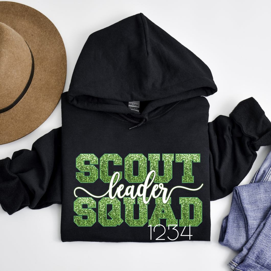 Faux Sequin and Embroidery Scout Squad Hoodie