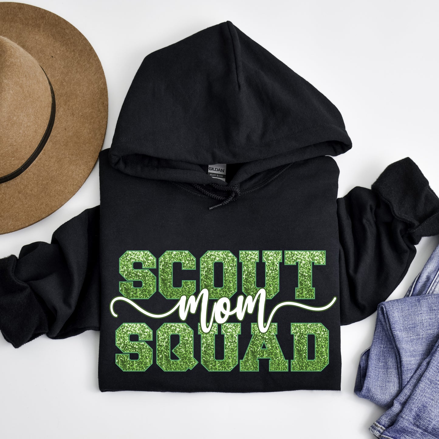 Faux Sequin and Embroidery Scout Squad Hoodie