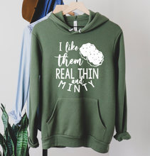 Load image into Gallery viewer, I Like Them Real Thin And Minty (White Design) Hooded Sweatshirt
