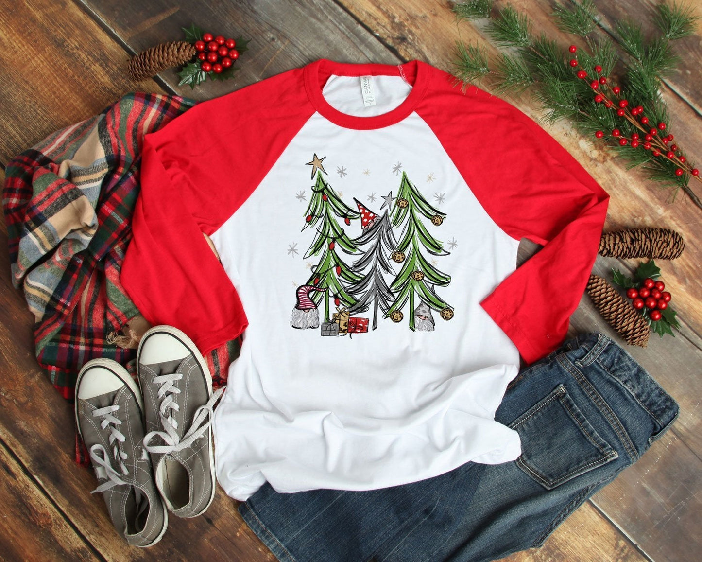 Raglan Christmas Three Tree Shirt