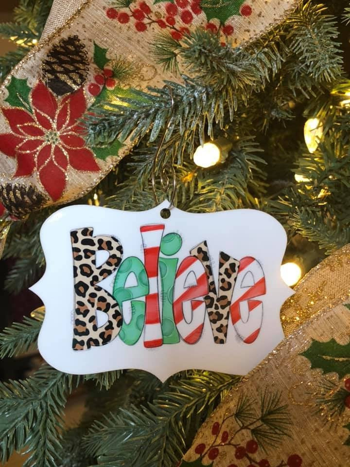 Believe ornament / leopard print ornament / ceramic ornament / Christmas ornament / Christmas decor