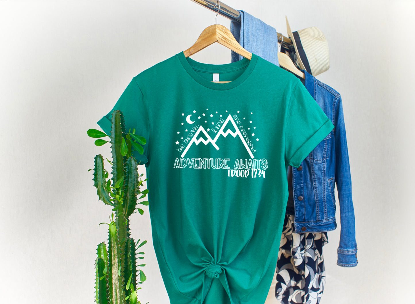 Be Brave Kind And Courageous Adventure Awaits Mountain And Stars Scout Troop Shirt