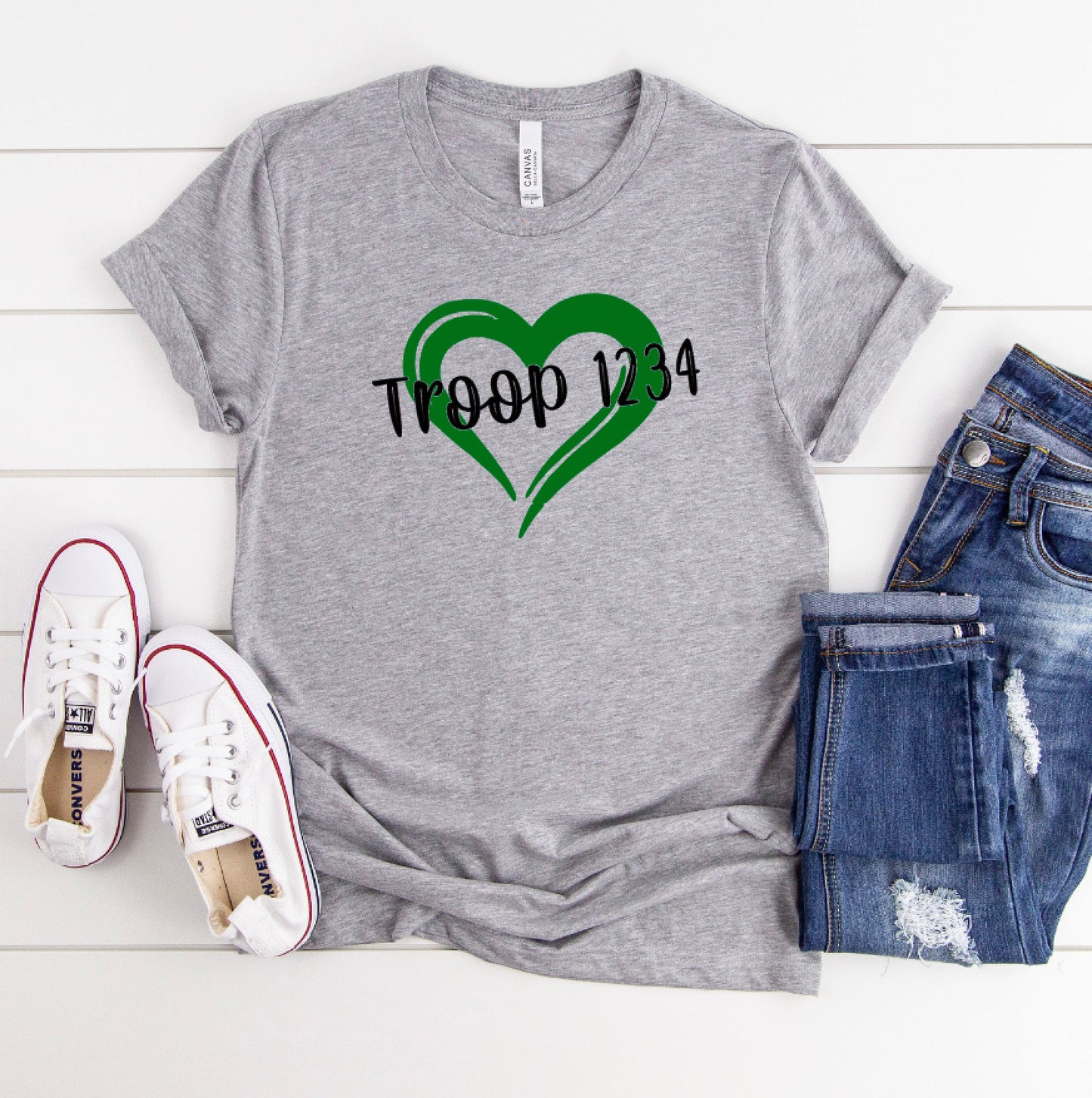 Heart With Troop Number Scout Troop Shirt