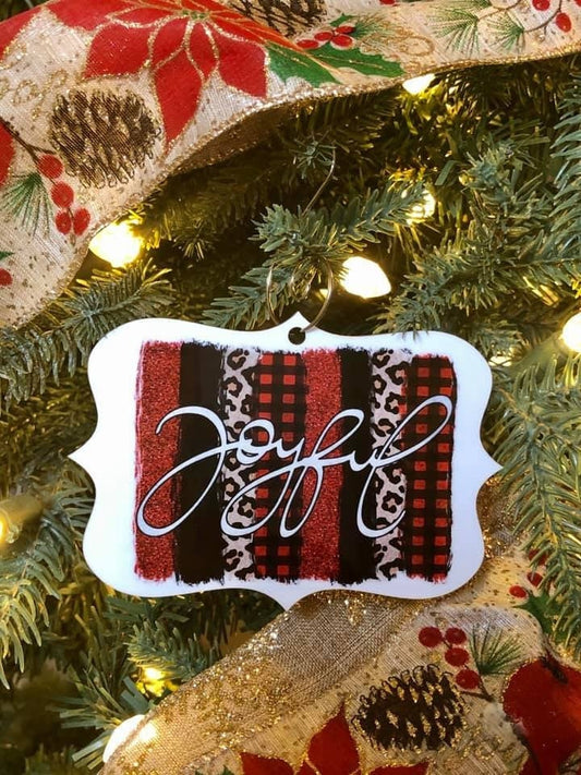 Joyful ornament / Joyful buffalo plaid ornament / ceramic ornament / Christmas ornament / Christmas decor