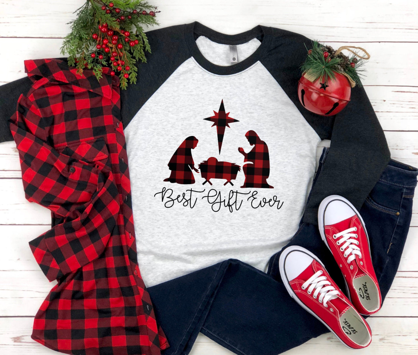 Best Gift Ever Nativity Raglan Shirt / Nativity Shirt / Best Gift Ever Christmas Shirt / Holiday Shirt / Christmas Raglan