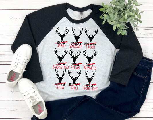 Reindeer As Food Raglan Shirt / Christmas Raglan Shirt / Gift For Husband / Gift For Son / Gift For Hunter / Gift For Hunter