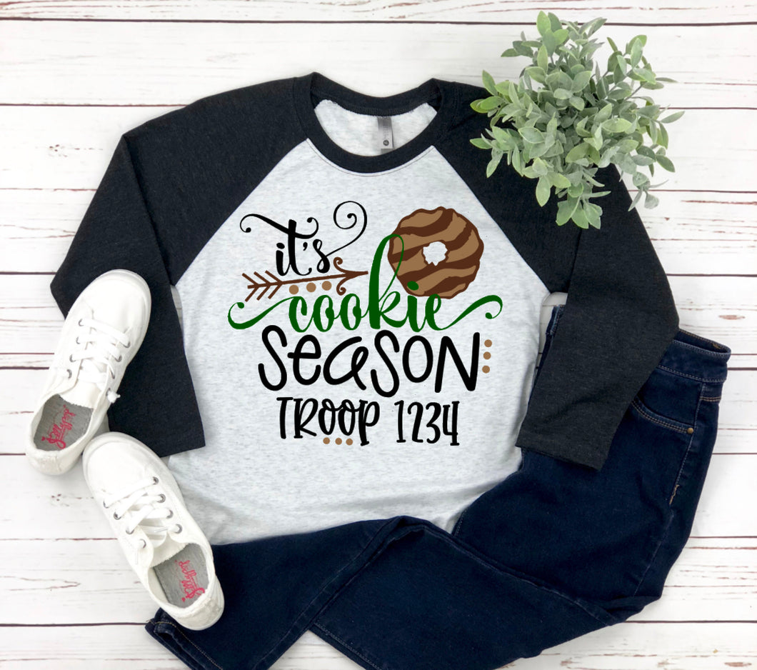 It's Cookie Season Raglan Shirt / Scout Cookie Raglan Shirt / It's Cookie Season Shirt / Scout Troop Cookie Shirt / Scout Shirt