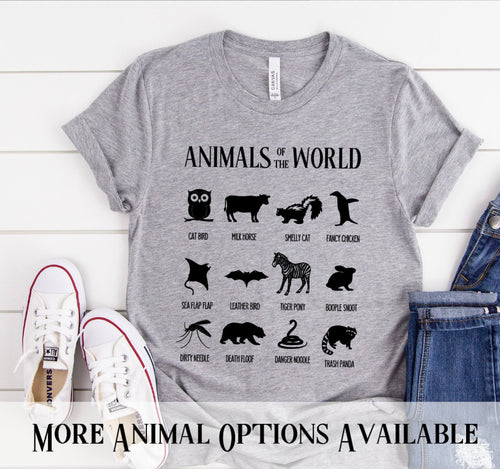 Animals Of The World Shirt / Funny Animal Names Shirt / Joke Shirt / White Elephant Gift / Funny Shirt