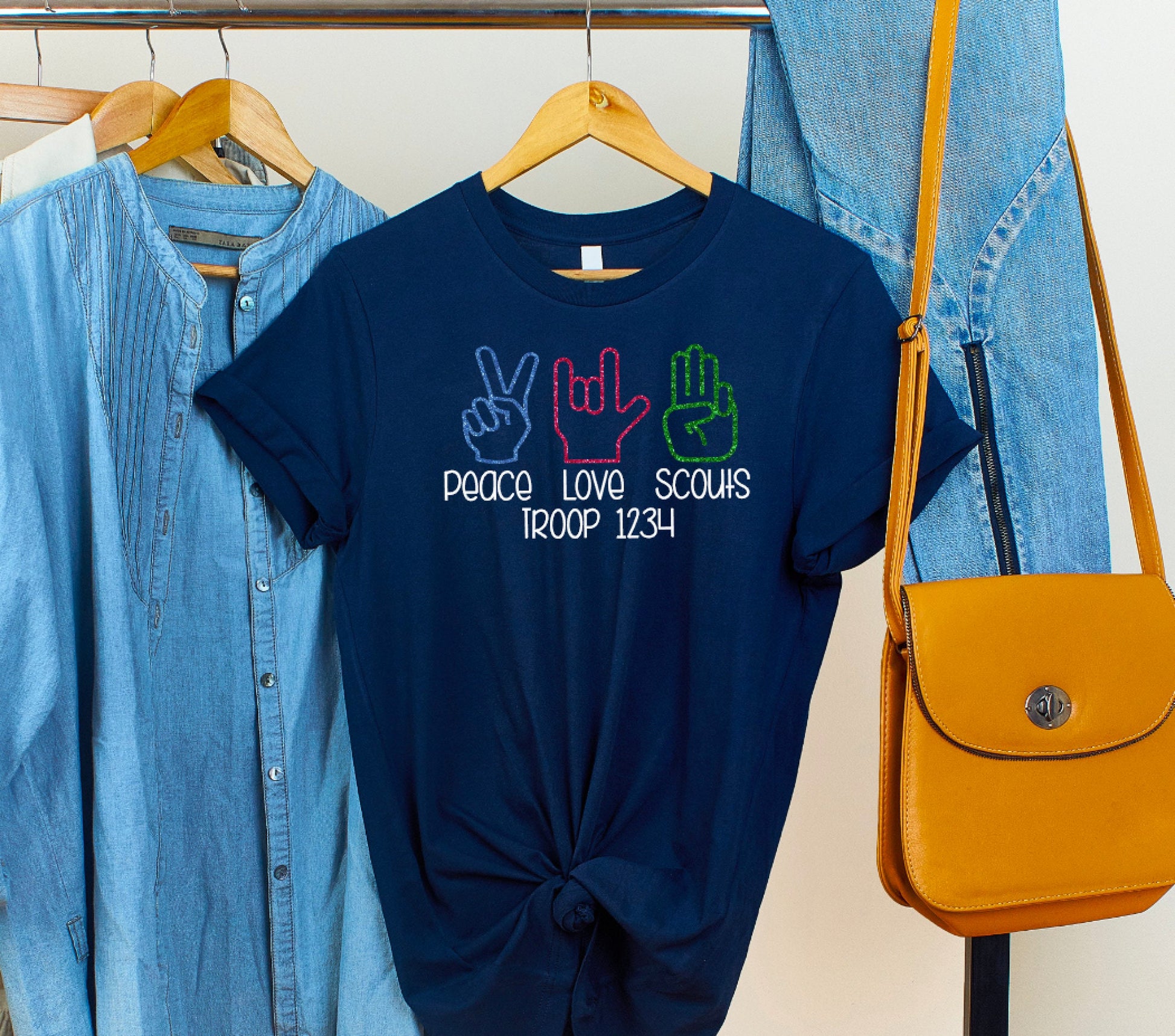 Peace Love Scouts Sign Language Glitter Troop Shirt