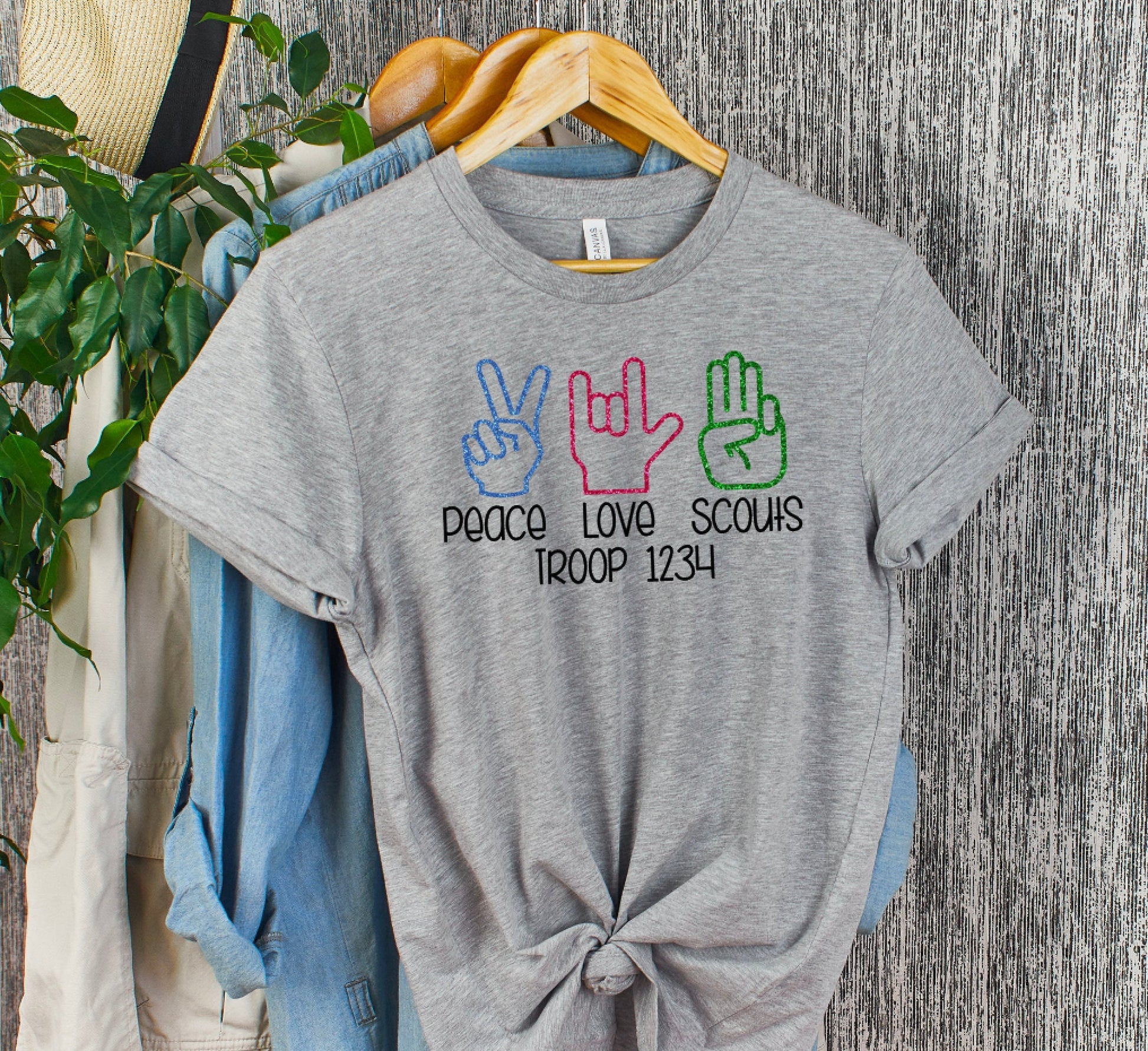 Peace Love Scouts Sign Language Glitter Troop Shirt