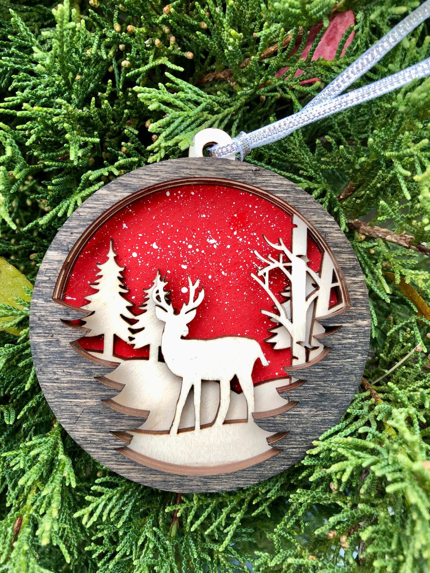 3D Woodland Scene Ornament / Christmas Ornament / Wooden Ornament / Woodland Ornament / Deer Ornament / 3D Ornament