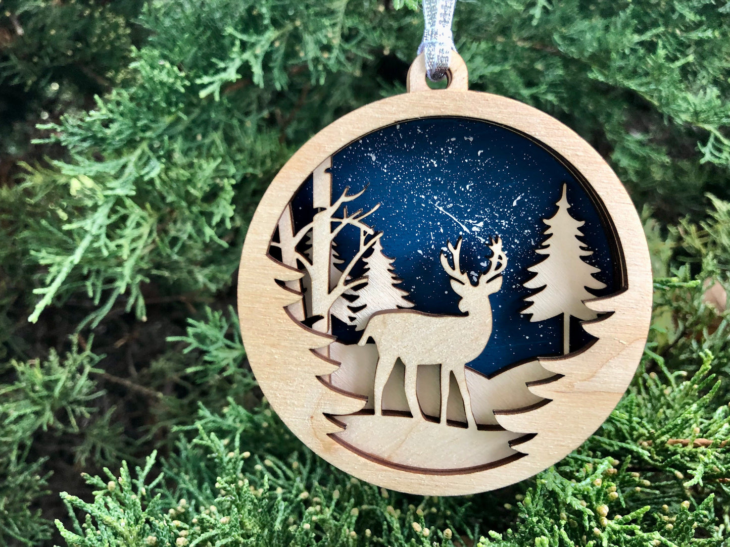 3D Woodland Scene Ornament / Christmas Ornament / Wooden Ornament / Woodland Ornament / Deer Ornament / 3D Ornament