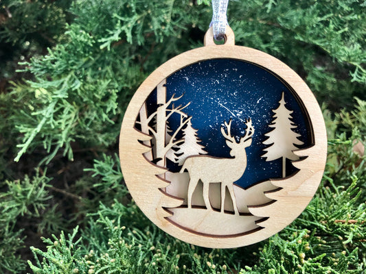 3D Woodland Scene Ornament / Christmas Ornament / Wooden Ornament / Woodland Ornament / Deer Ornament / 3D Ornament