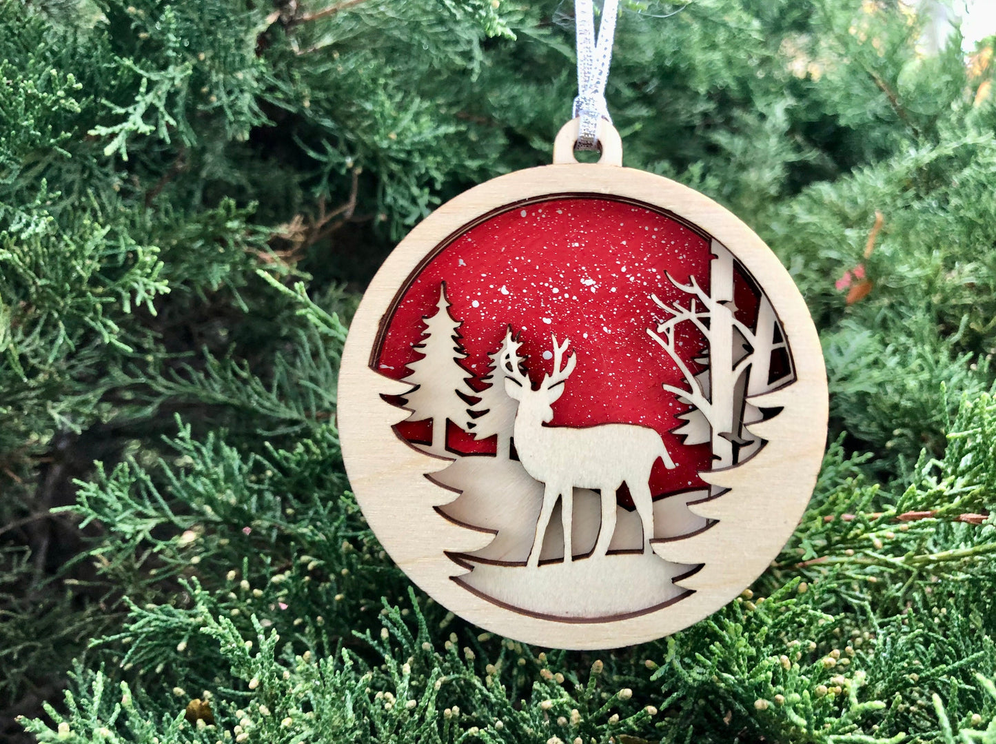 3D Woodland Scene Ornament / Christmas Ornament / Wooden Ornament / Woodland Ornament / Deer Ornament / 3D Ornament