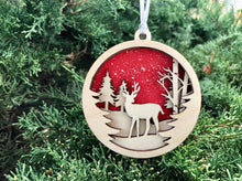 Load image into Gallery viewer, 3D Woodland Scene Ornament / Christmas Ornament / Wooden Ornament / Woodland Ornament / Deer Ornament / 3D Ornament
