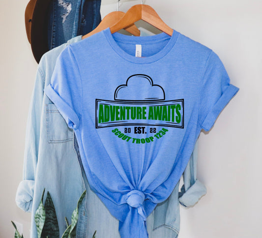 Adventure Awaits Banner Scout Troop Shirt / Adventure Awaits Scout Troop Shirt / GS Troop Shirt / Scout Troop Shirt